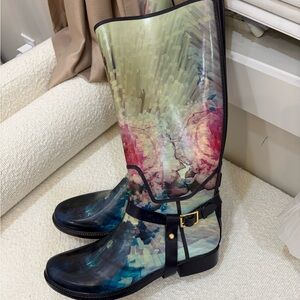 Ted Baker Rain Boots with Blue & Multi Colored Abstract or Floral Pattern
